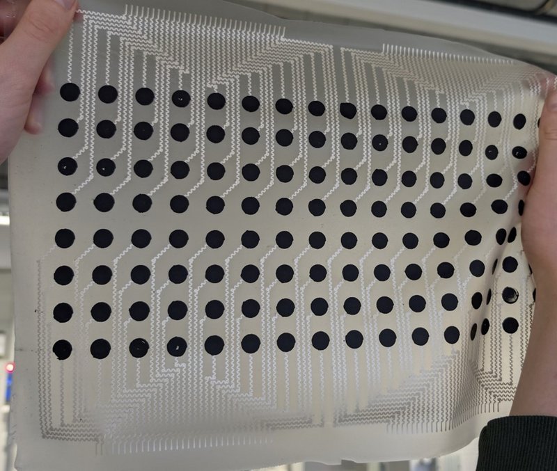 Abb.: Hergestellter Demonstrator aus 8x16 Elektroden sowie Signalableitungen